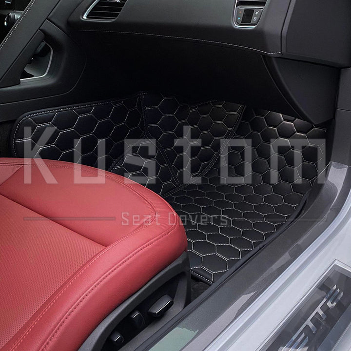 Corvette C7 Custom Honeycomb Leather Floor Mat