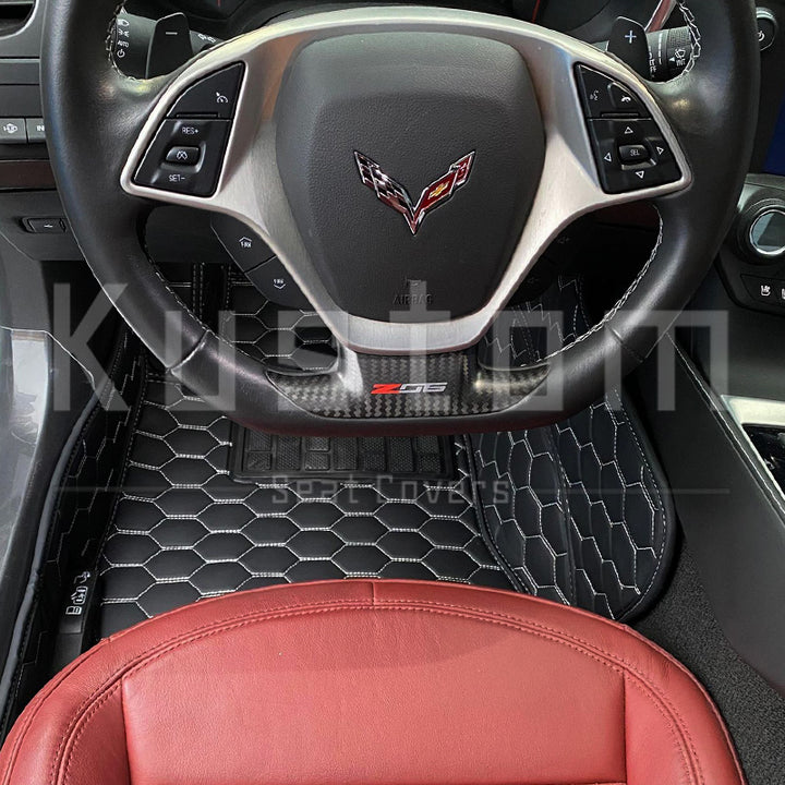 Corvette C7 Custom Honeycomb Leather Floor Mat