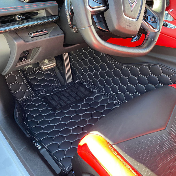 Corvette C8 Honeycomb Leather Floor Mat