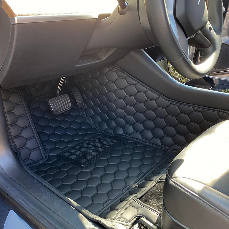 2019-Up Tesla Model Y Custom Honeycomb Leather Floor Mat