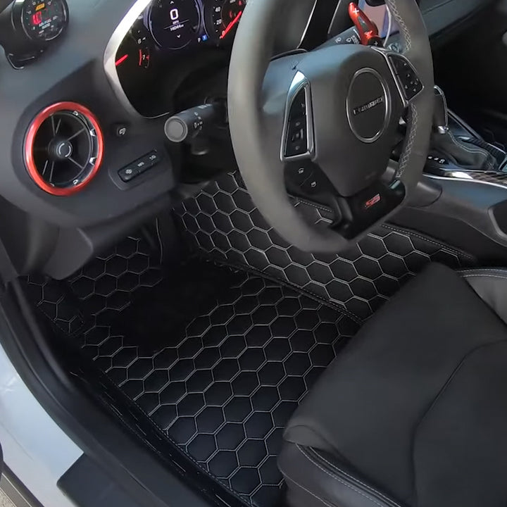 6th Gen Camaro Honeycomb Leather Floor Mat Liners